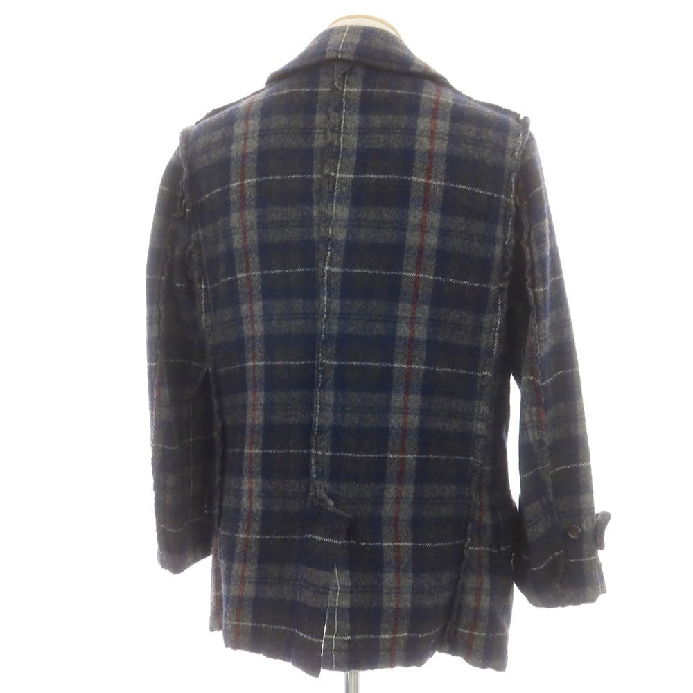 【中古】コムデギャルソンオム COMME des GARCONS HOMME ウール チェック ピーコート ネイビーxグレー【 サイズSS 】【 状態ランクB 】【 メンズ 】 [CPD]