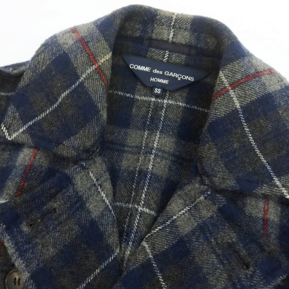 【中古】コムデギャルソンオム COMME des GARCONS HOMME ウール チェック ピーコート ネイビーxグレー【 サイズSS 】【 状態ランクB 】【 メンズ 】 [CPD]