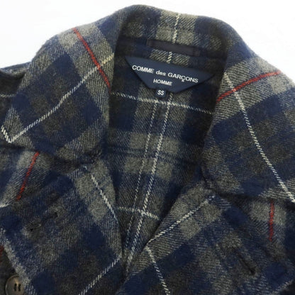 【中古】コムデギャルソンオム COMME des GARCONS HOMME ウール チェック ピーコート ネイビーxグレー【 SS 】【 状態ランクB 】【 メンズ 】