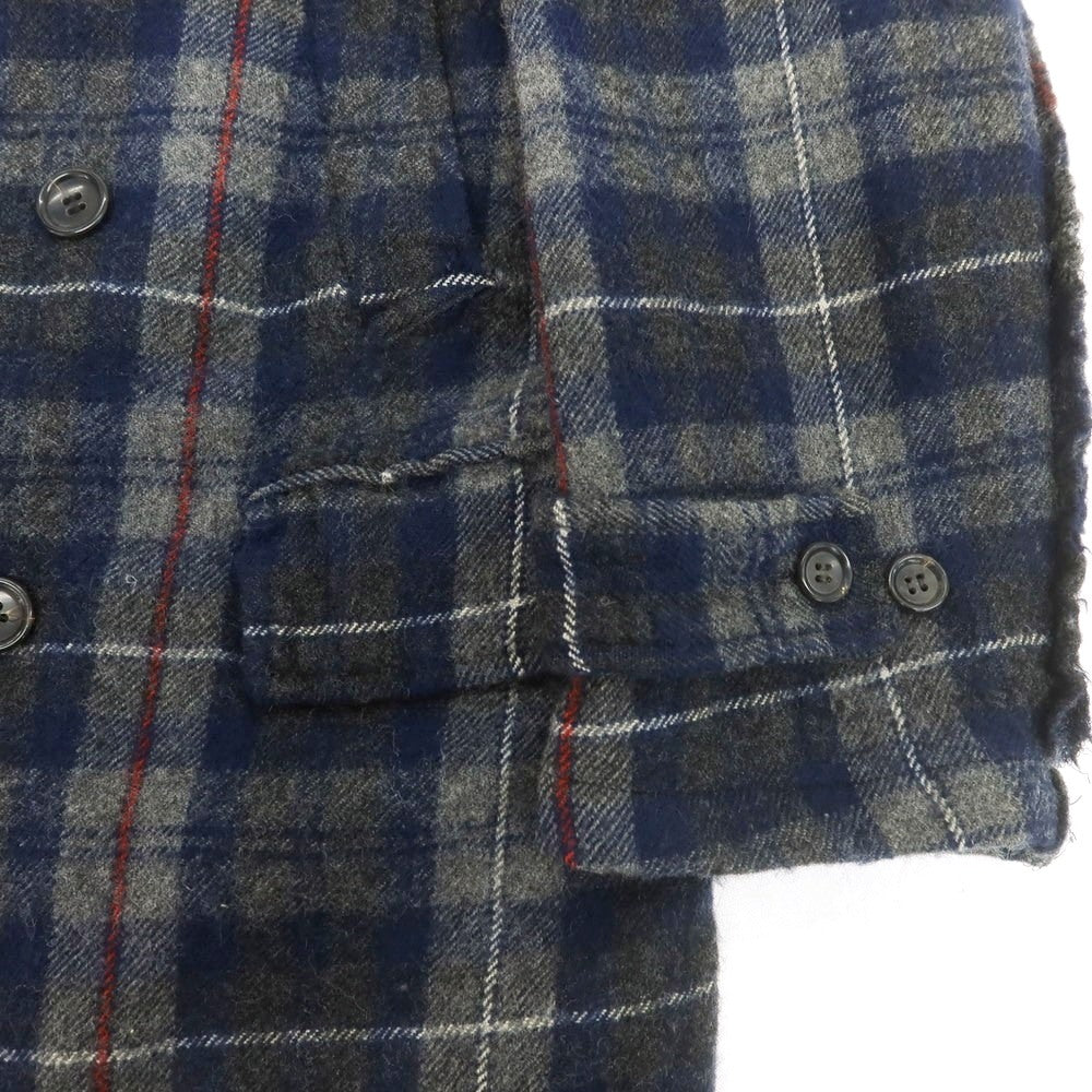 【中古】コムデギャルソンオム COMME des GARCONS HOMME ウール チェック ピーコート ネイビーxグレー【 サイズSS 】【 状態ランクB 】【 メンズ 】 [CPD]