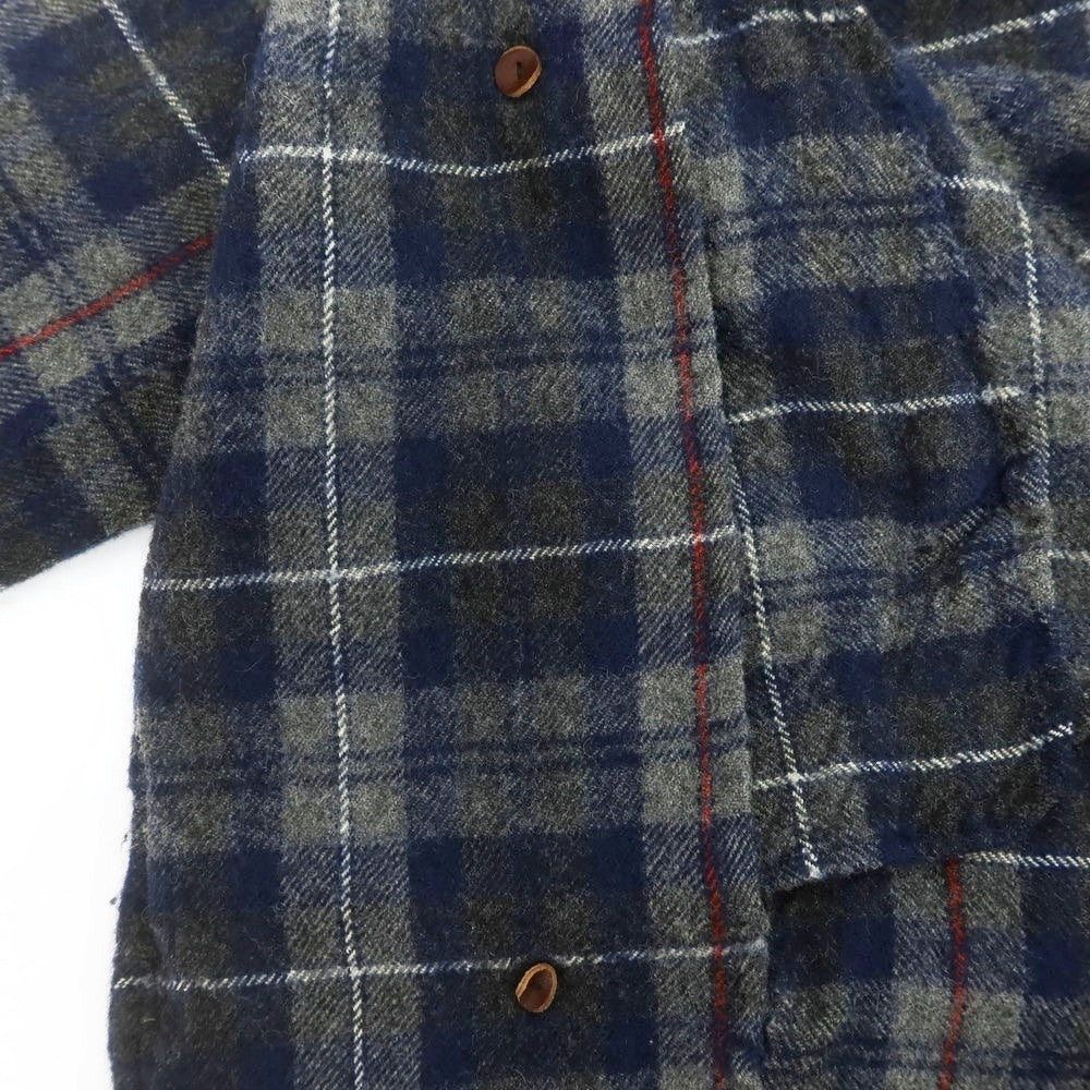 【中古】コムデギャルソンオム COMME des GARCONS HOMME ウール チェック ピーコート ネイビーxグレー【 サイズSS 】【 状態ランクB 】【 メンズ 】 [CPD]