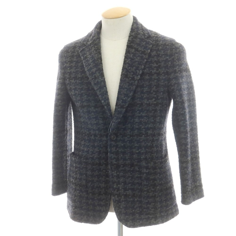 【中古】ティージャケット T-JACKET ポリエステルウール チェック ニットジャケット ネイビーxグレー【 S 】【 状態ランクB 】【 メンズ 】