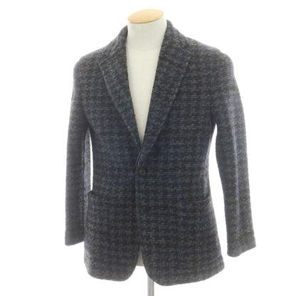 【中古】ティージャケット T-JACKET ポリエステルウール チェック ニットジャケット ネイビーxグレー【 S 】【 状態ランクB 】【 メンズ 】