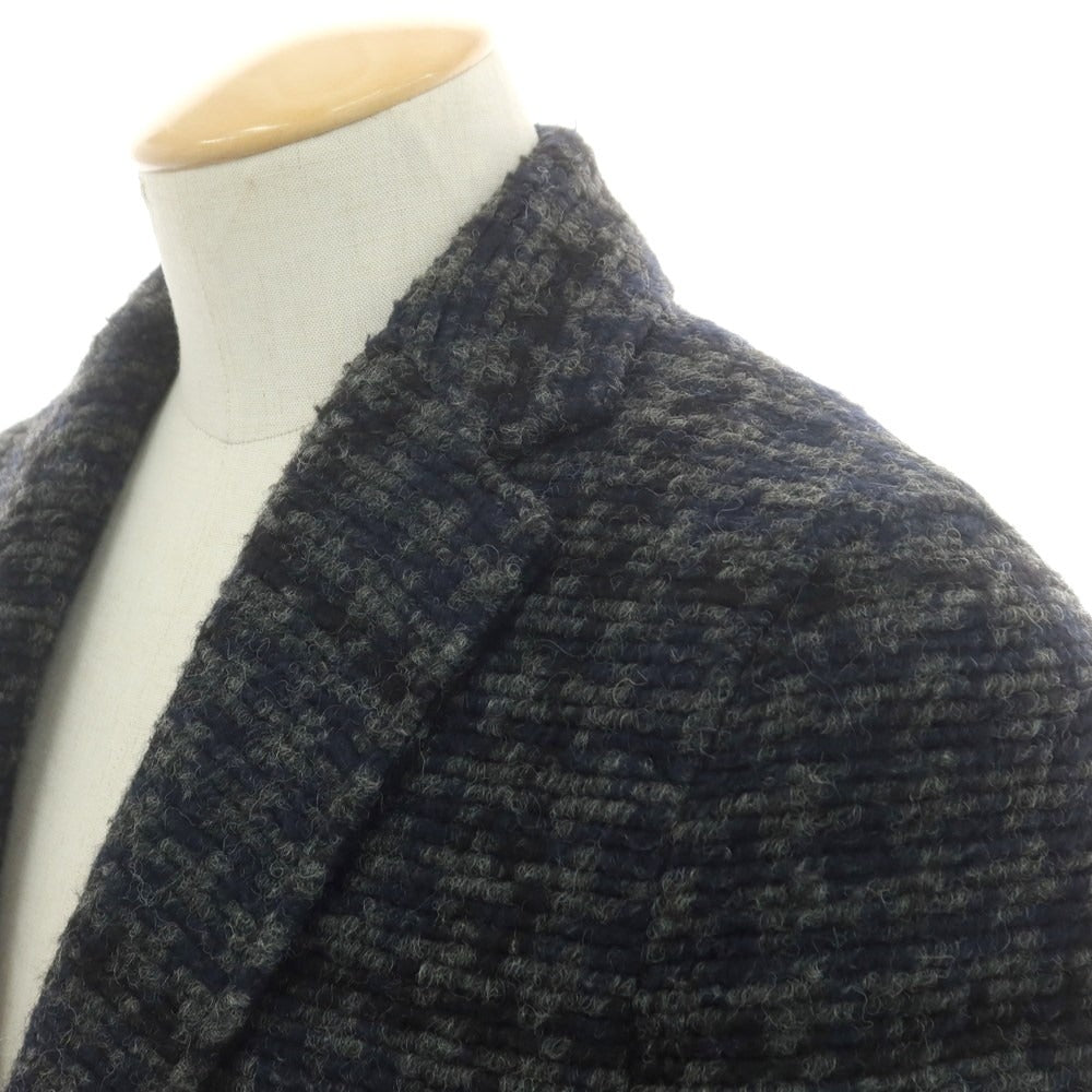 【中古】ティージャケット T-JACKET ポリエステルウール チェック ニットジャケット ネイビーxグレー【 S 】【 状態ランクB 】【 メンズ 】