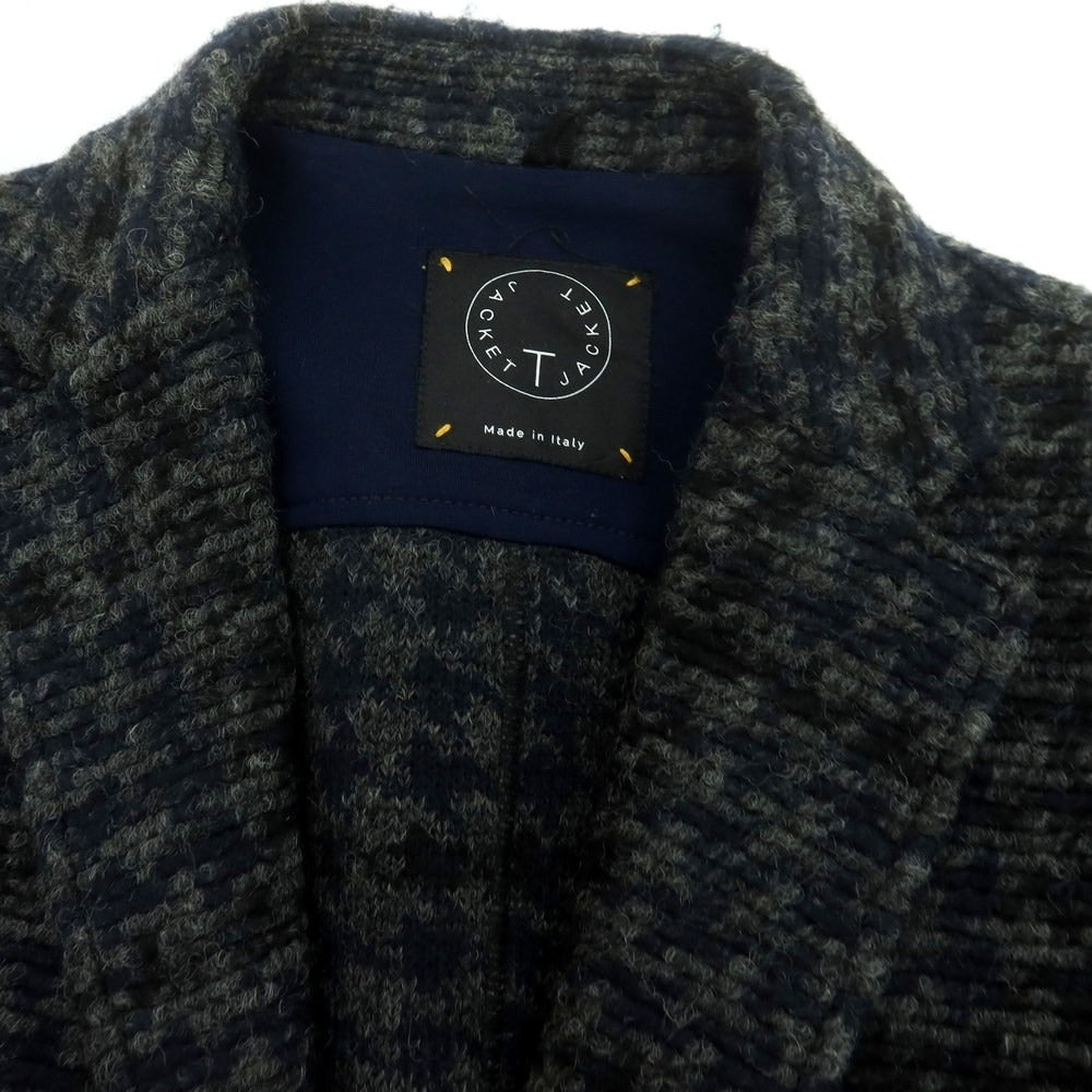【中古】ティージャケット T-JACKET ポリエステルウール チェック ニットジャケット ネイビーxグレー【 S 】【 状態ランクB 】【 メンズ 】