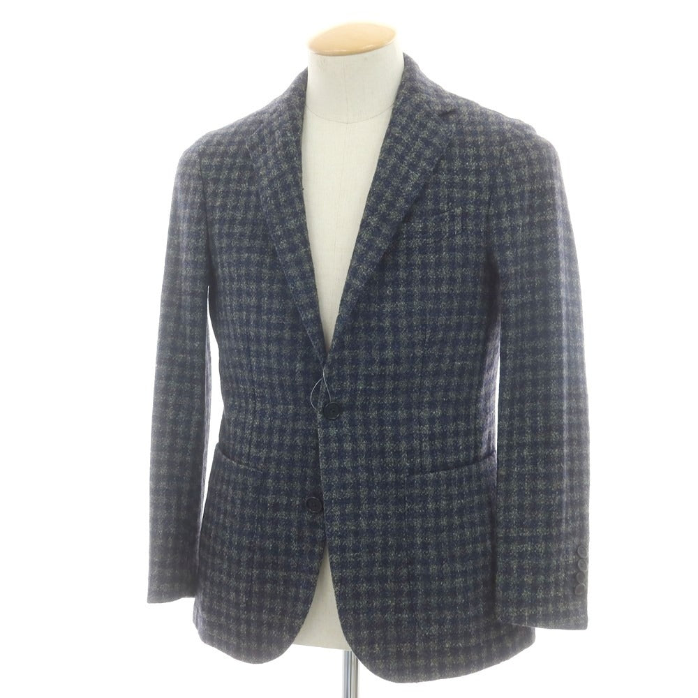 【中古】デペトリロ DE PETRILLO ウールシルク チェック テーラードジャケット ネイビーxグリーン【 44 】【 状態ランクB 】【 メンズ 】