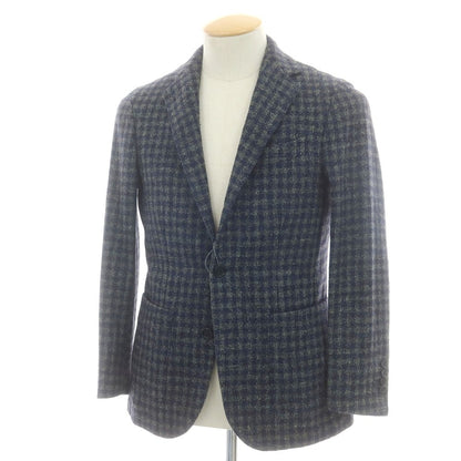 【中古】デペトリロ DE PETRILLO ウールシルク チェック テーラードジャケット ネイビーxグリーン【 44 】【 状態ランクB 】【 メンズ 】