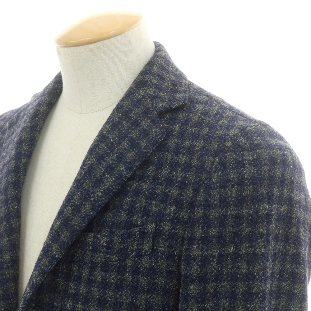 【中古】デペトリロ DE PETRILLO ウールシルク チェック テーラードジャケット ネイビーxグリーン【 44 】【 状態ランクB 】【 メンズ 】