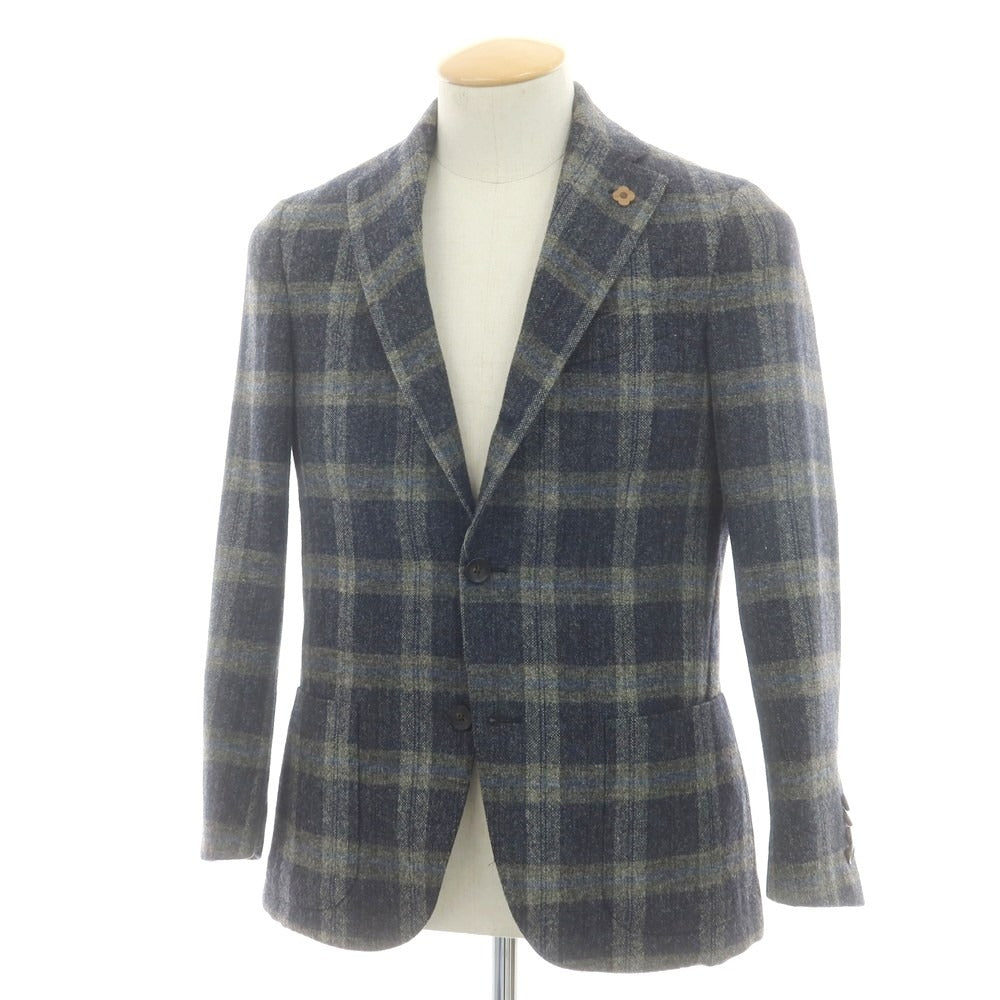 【中古】ラルディーニ LARDINI ウール チェック テーラードジャケット ネイビーxグレー系【サイズ42】【 状態ランクB 】【 メンズ 】 [DPD]