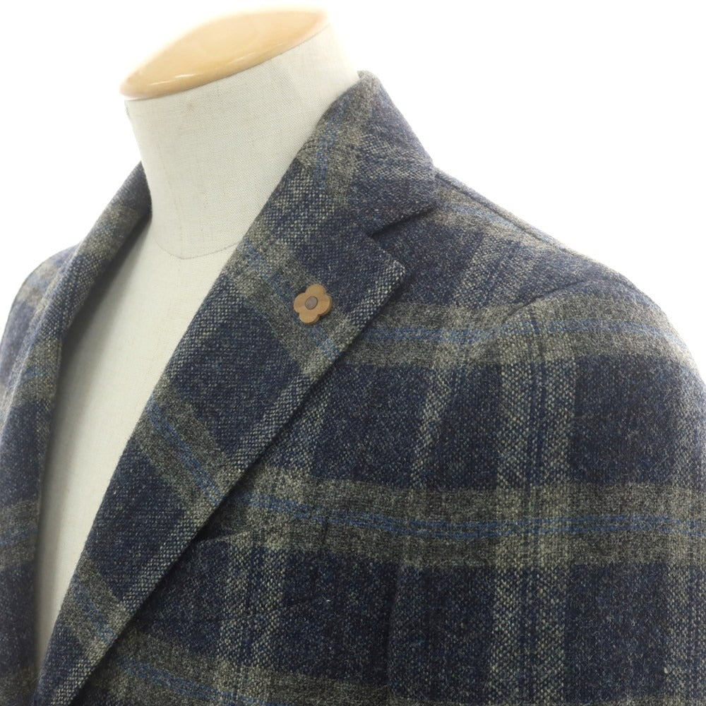 【中古】ラルディーニ LARDINI ウール チェック テーラードジャケット ネイビーxグレー系【サイズ42】【 状態ランクB 】【 メンズ 】 [DPD]
