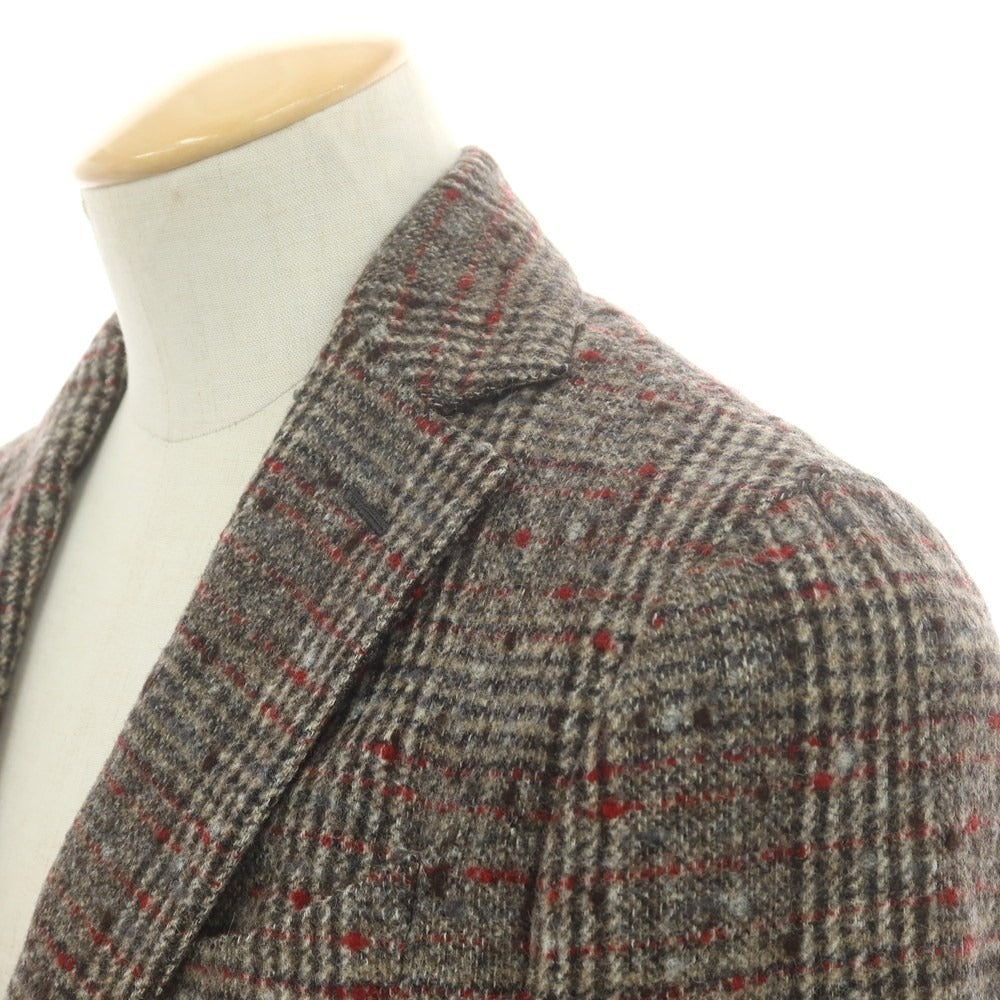 【中古】エルネスト ernesto GFB アルパカ チェック テーラードジャケット ブラウンxレッド【 44 】【 状態ランクB 】【 メンズ 】