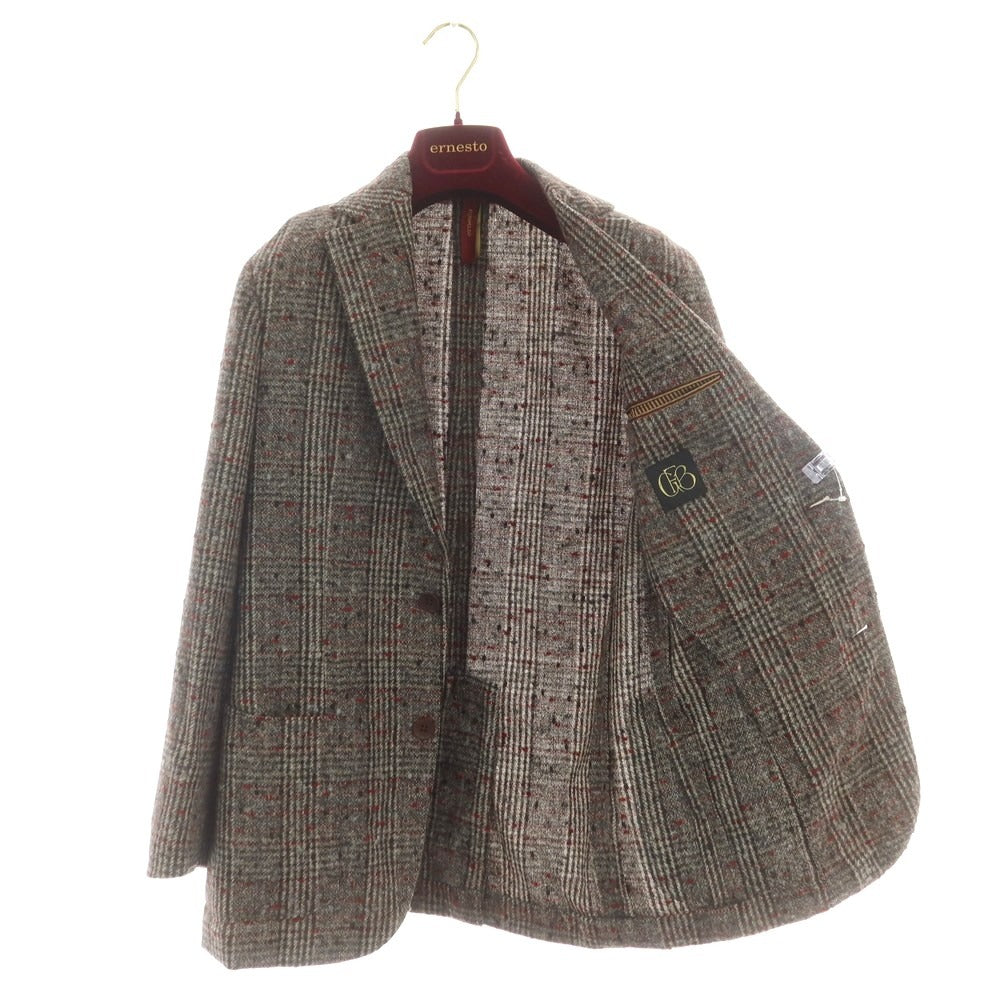 【中古】エルネスト ernesto GFB アルパカ チェック テーラードジャケット ブラウンxレッド【 サイズ44 】【 状態ランクB 】【 メンズ 】 [CPD]
