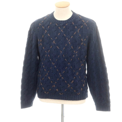 【中古】ヴェルト VERTO ウール クルーネック プルオーバーニット ライトネイビーxブラウン【 S 】【 状態ランクB 】【 メンズ 】