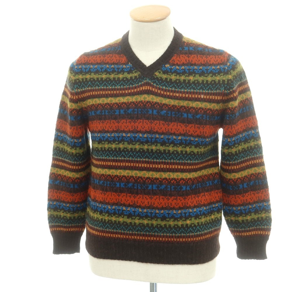 【中古】ラファモリーナ RAffa MOLINA アルパカ Vネック プルオーバーニット ブラウンxマルチカラー【 S 】【 状態ランクB 】【 メンズ 】