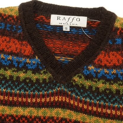 【中古】ラファモリーナ RAffa MOLINA アルパカ Vネック プルオーバーニット ブラウンxマルチカラー【 S 】【 状態ランクB 】【 メンズ 】