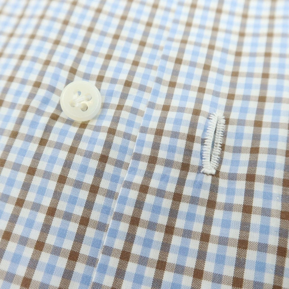 【中古】ジョバンニ イングレーゼ Giovanni Inglese コットン チェック セミワイドカラー カジュアルシャツ ライトブルーxブラウン【サイズ38】【 状態ランクB 】【 メンズ 】 [CPD]