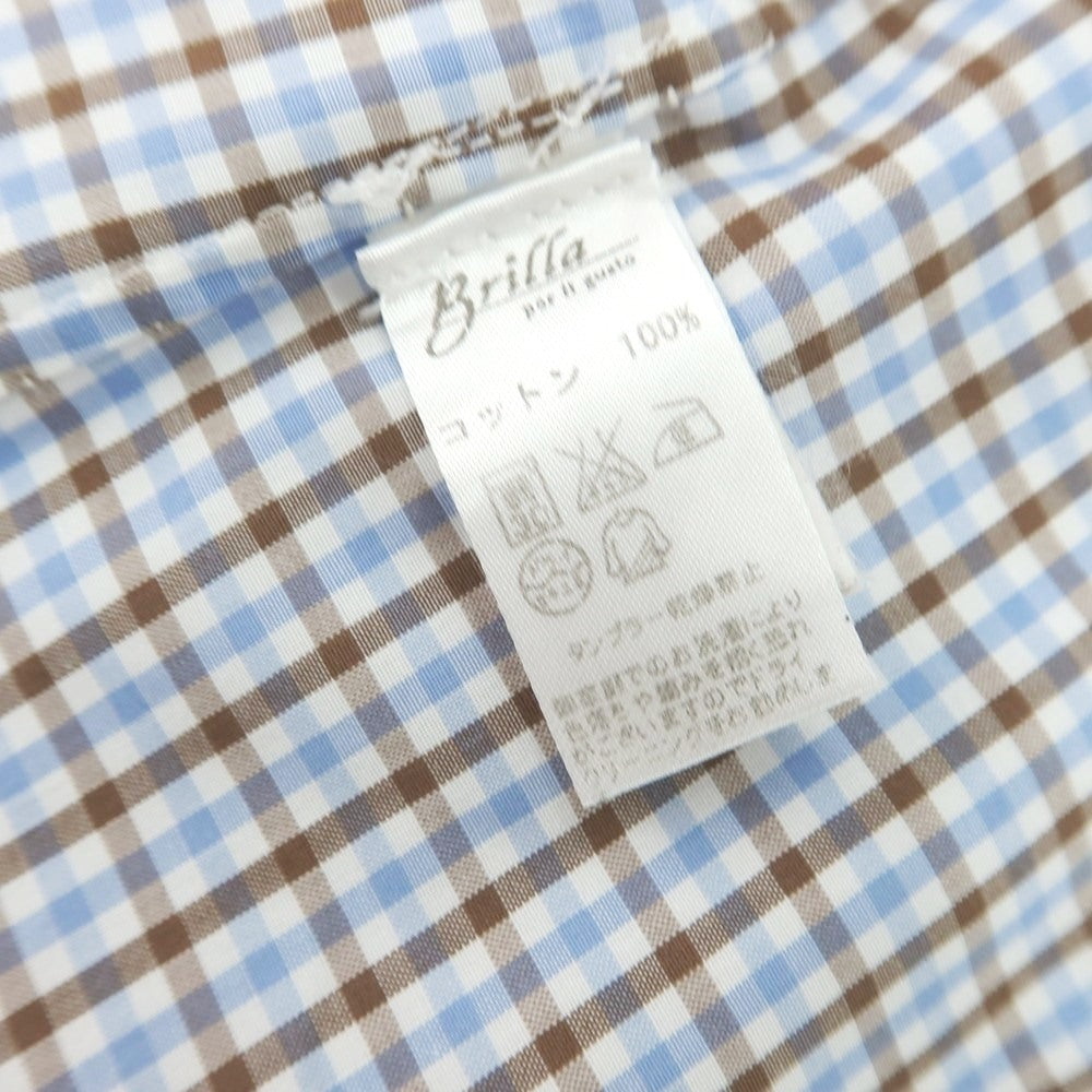 【中古】ジョバンニ イングレーゼ Giovanni Inglese コットン チェック セミワイドカラー カジュアルシャツ ライトブルーxブラウン【サイズ38】【 状態ランクB 】【 メンズ 】 [CPD]