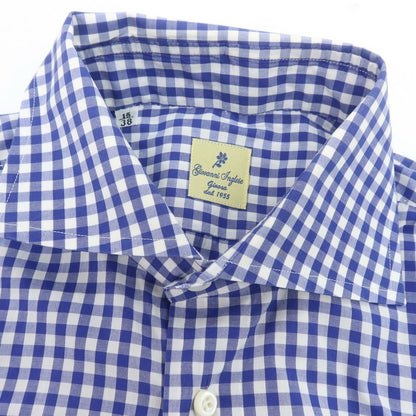 【中古】ジョバンニ イングレーゼ Giovanni Inglese ギンガムチェック ワイドカラー カジュアルシャツ ロイヤルブルーxホワイト【 38 】【 状態ランクB 】【 メンズ 】