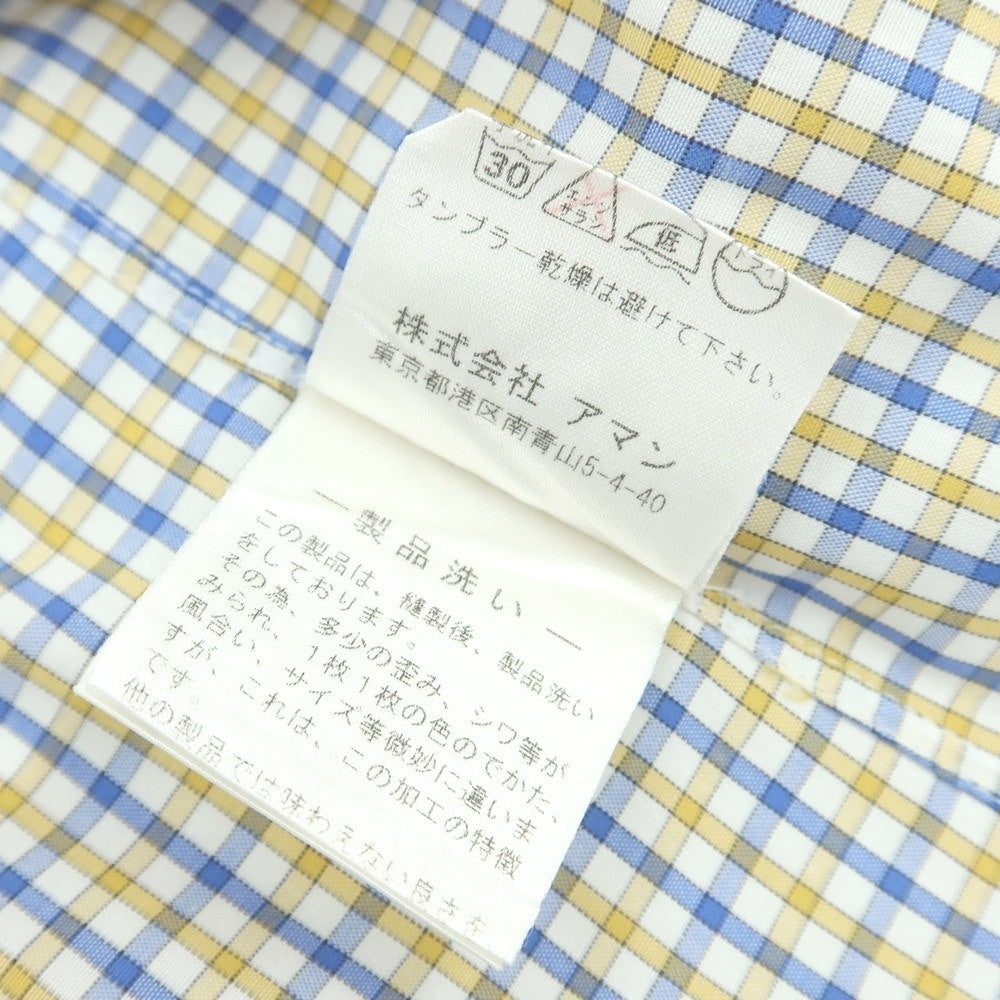 【中古】フィナモレ Finamore コットン チェック ホリゾンタルカラー カジュアルシャツ イエローxブルー【 M 】【 状態ランクB 】【 メンズ 】