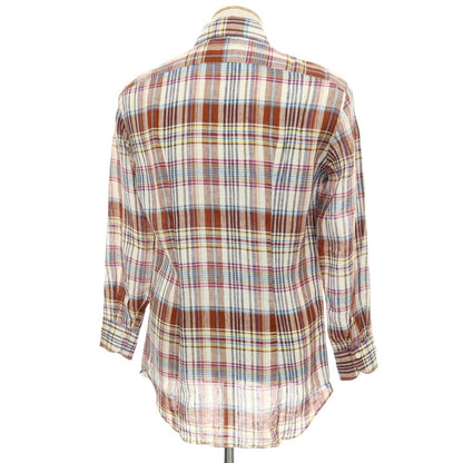 【中古】ジャンネット giannetto リネン チェック ホリゾンタルカラー カジュアルシャツ ブラウンxホワイト【サイズS】【 状態ランクC 】【 メンズ 】