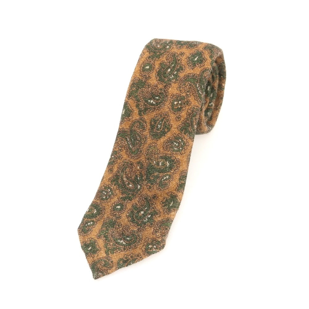 【中古】フランコミヌッチ franco minucci ウール プリント ペイズリー柄ネクタイ ライトブラウンxグリーン【 状態ランクB 】【 メンズ 】