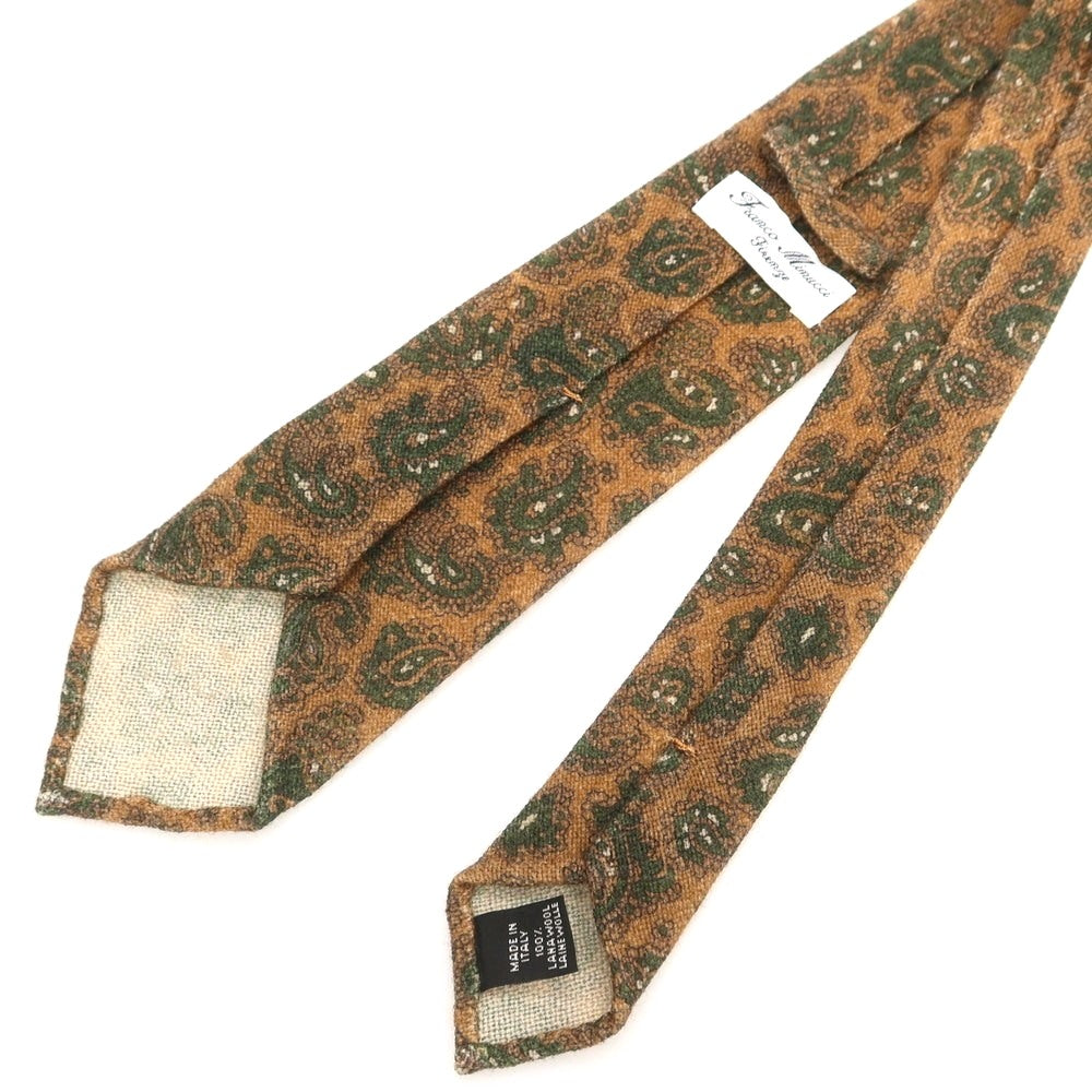 【中古】フランコミヌッチ franco minucci ウール プリント ペイズリー柄ネクタイ ライトブラウンxグリーン【 状態ランクB 】【 メンズ 】