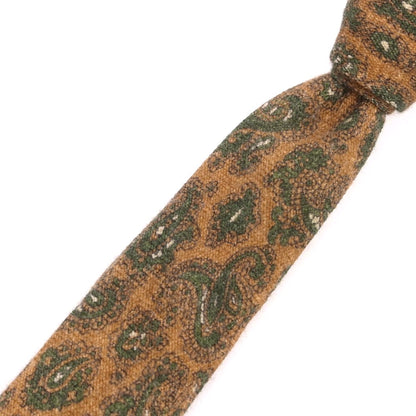 【中古】フランコミヌッチ franco minucci ウール プリント ペイズリー柄ネクタイ ライトブラウンxグリーン【 状態ランクB 】【 メンズ 】