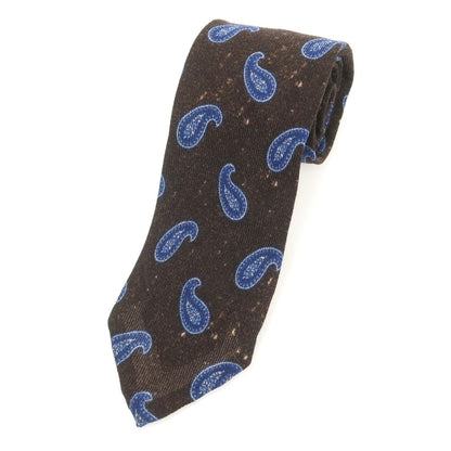 【中古】エレディキャリーニ EREDI CHIARINI ウール プリント ペイズリー柄ネクタイ ダークブラウンxブルー【 状態ランクB 】【 メンズ 】