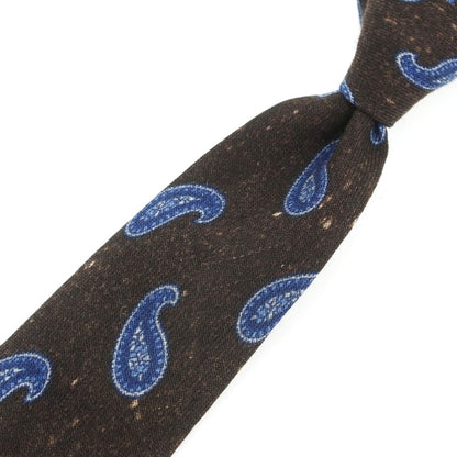 【中古】エレディキャリーニ EREDI CHIARINI ウール プリント ペイズリー柄ネクタイ ダークブラウンxブルー【 状態ランクB 】【 メンズ 】