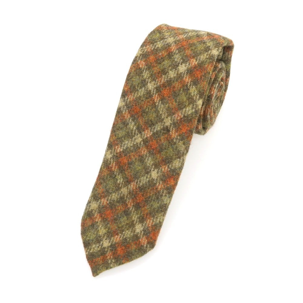 【中古】エーディーチンクワンタセイ AD56 ウール チェック柄ネクタイ ライトオリーブ系xオレンジ【 状態ランクB 】【 メンズ 】