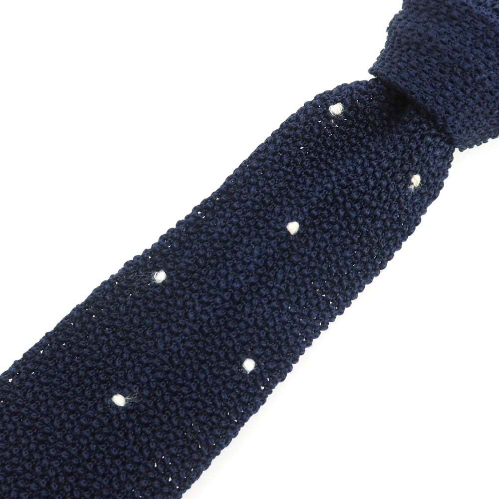 【中古】アスコット ASCOT BEAMS F別注 シルク ドット柄 ニットタイ ネクタイ ネイビーxホワイト【 状態ランクB 】【 メンズ 】