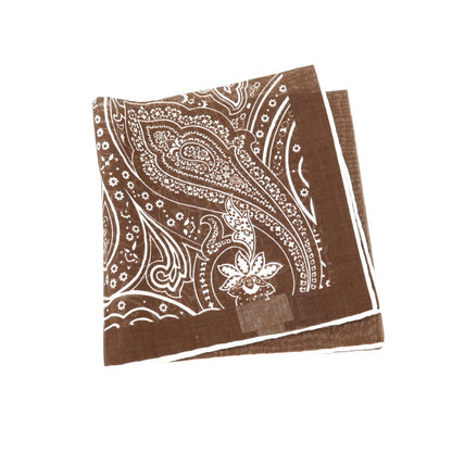 【中古】フランコバッシ FRANCO BASSI コットン ペイズリー柄 ポケットチーフ ブラウンxホワイト【 状態ランクA 】【 メンズ 】