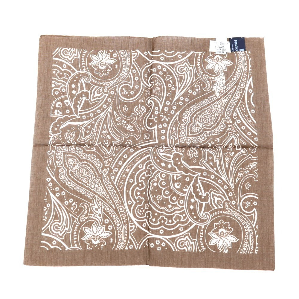 【中古】フランコバッシ FRANCO BASSI コットン ペイズリー柄 ポケットチーフ ブラウンxホワイト【 状態ランクA 】【 メンズ 】