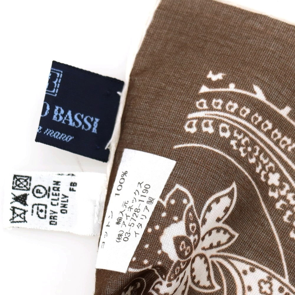 【中古】フランコバッシ FRANCO BASSI コットン ペイズリー柄 ポケットチーフ ブラウンxホワイト【 状態ランクA 】【 メンズ 】