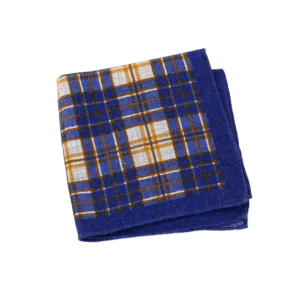 【中古】ルイジ ボレッリ Luigi Borrelli ウール チェック柄 ポケットチーフ ネイビーxブラウン【 状態ランクA 】【 メンズ 】