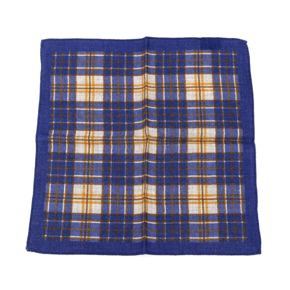 【中古】ルイジ ボレッリ Luigi Borrelli ウール チェック柄 ポケットチーフ ネイビーxブラウン【 状態ランクA 】【 メンズ 】