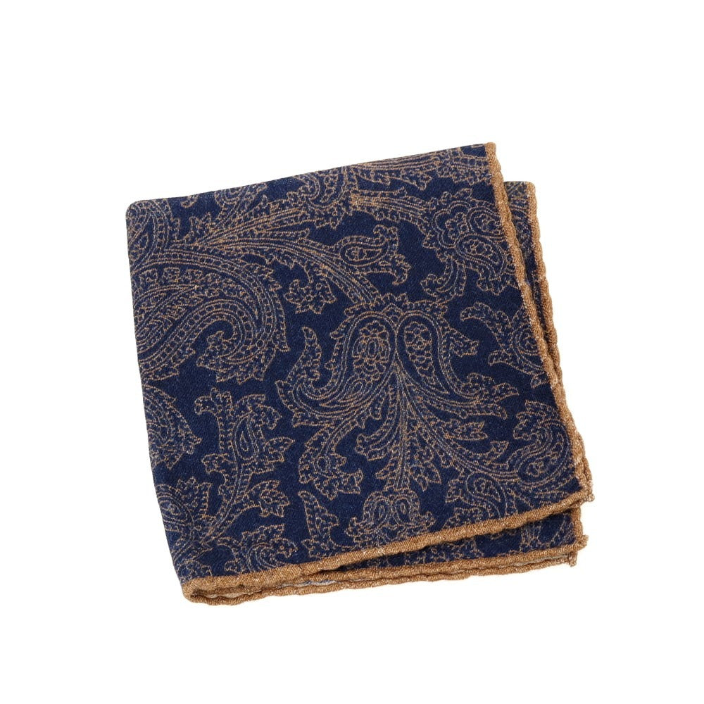 【中古】ブリューワー BREUER ウール ペイズリー柄 ポケットチーフ ネイビーxブラウン【 状態ランクB 】【 メンズ 】