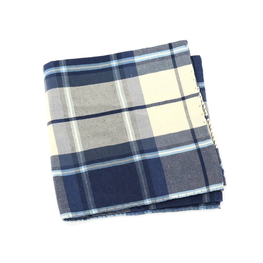 【中古】ラルディーニ LARDINI コットンリネン チェック ポケットチーフ ネイビーxアイボリー【 状態ランクB 】【 メンズ 】