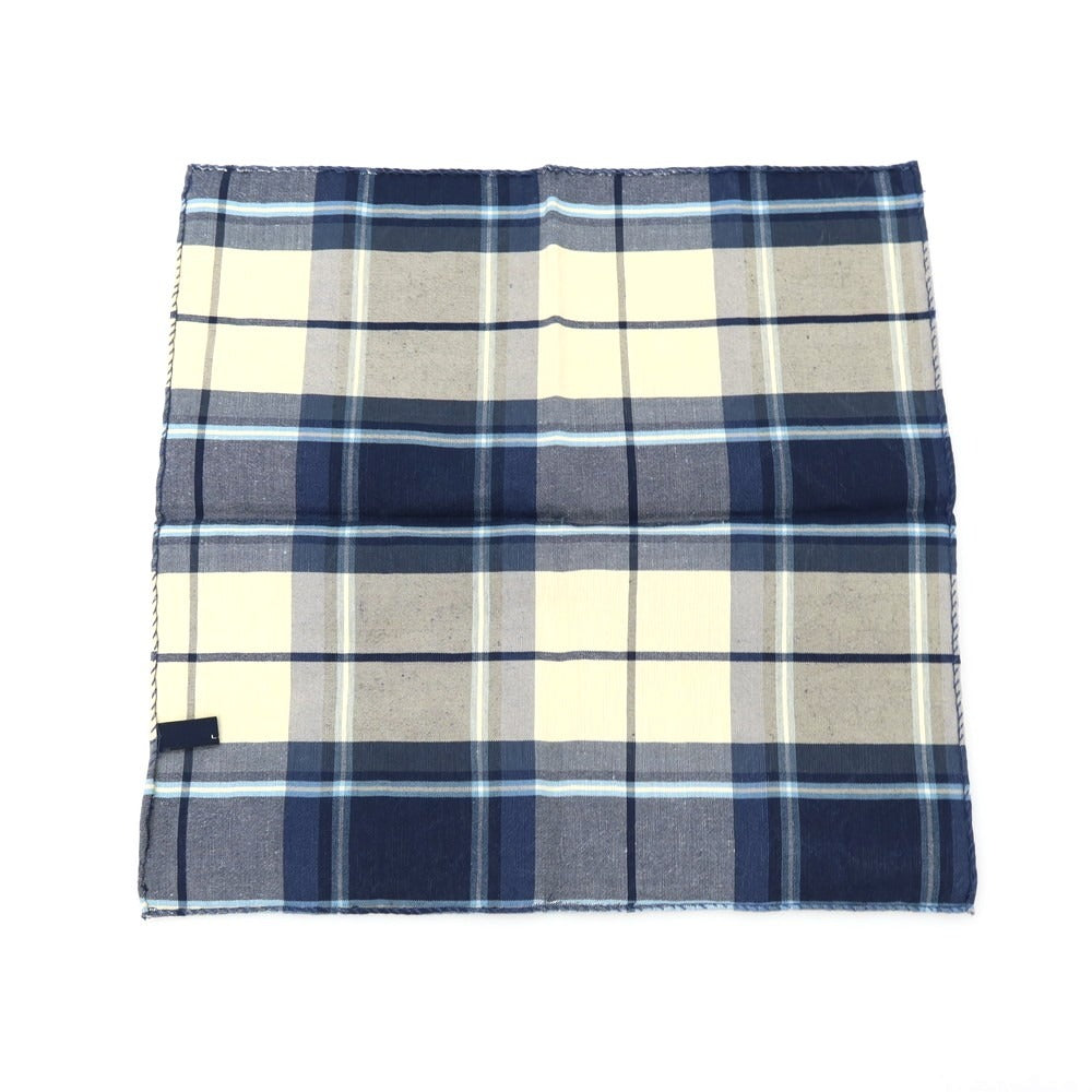 【中古】ラルディーニ LARDINI コットンリネン チェック ポケットチーフ ネイビーxアイボリー【 状態ランクB 】【 メンズ 】