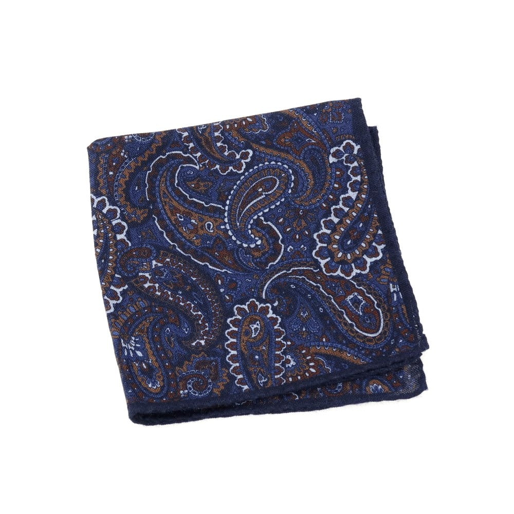 【中古】ジエレ GIERRE ウールシルク ペイズリー柄 ポケットチーフ ネイビーxダークブラウン【 状態ランクA 】【 メンズ 】