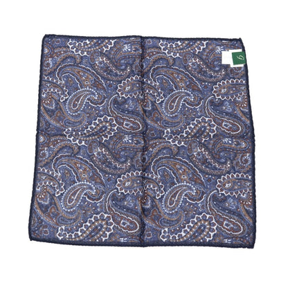 【中古】ジエレ GIERRE ウールシルク ペイズリー柄 ポケットチーフ ネイビーxダークブラウン【 状態ランクA 】【 メンズ 】