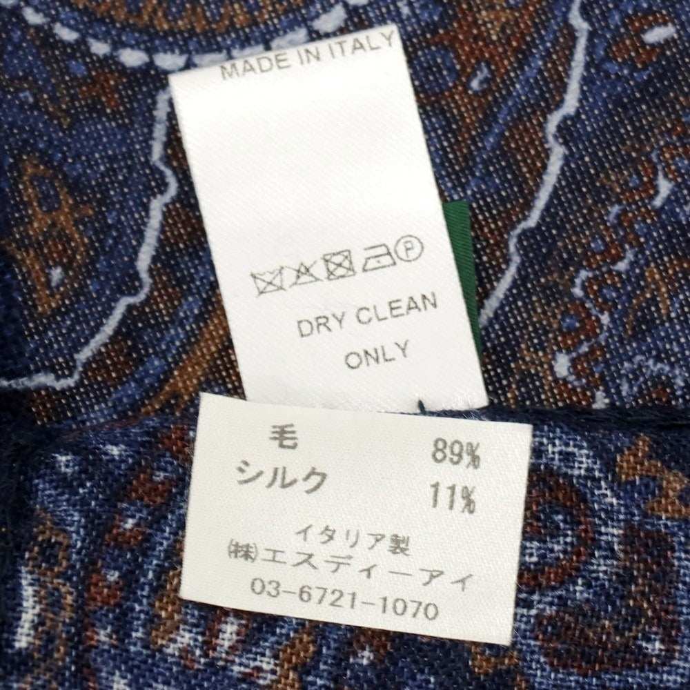 【中古】ジエレ GIERRE ウールシルク ペイズリー柄 ポケットチーフ ネイビーxダークブラウン【 状態ランクA 】【 メンズ 】