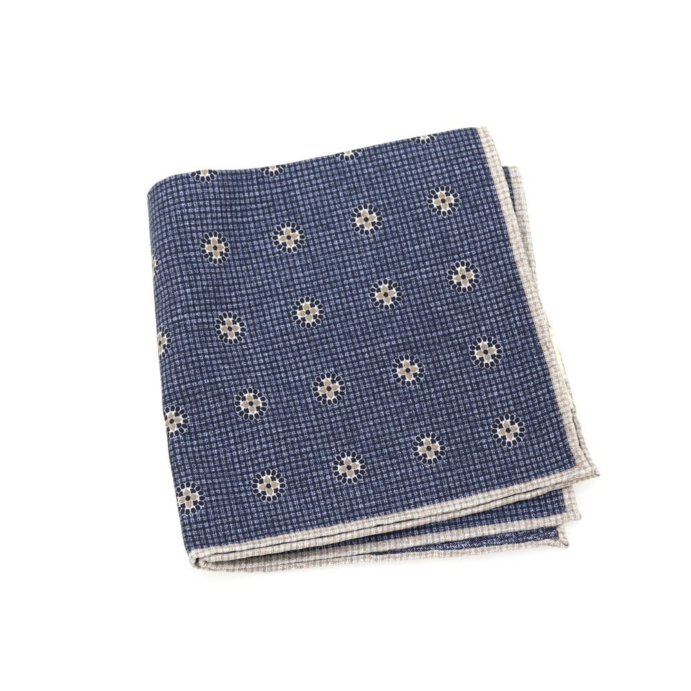 【中古】エレディキャリーニ EREDI CHIARINI シルクコットン 小紋 ポケットチーフ ネイビーxトープ【 状態ランクA 】【 メンズ 】