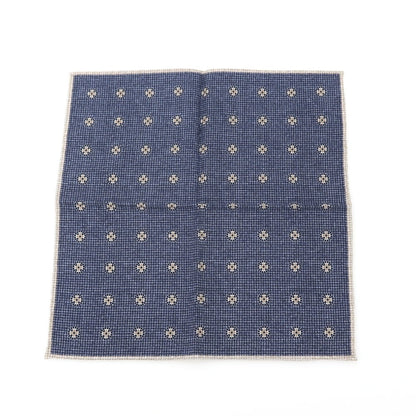 【中古】エレディキャリーニ EREDI CHIARINI シルクコットン 小紋 ポケットチーフ ネイビーxトープ【 状態ランクA 】【 メンズ 】