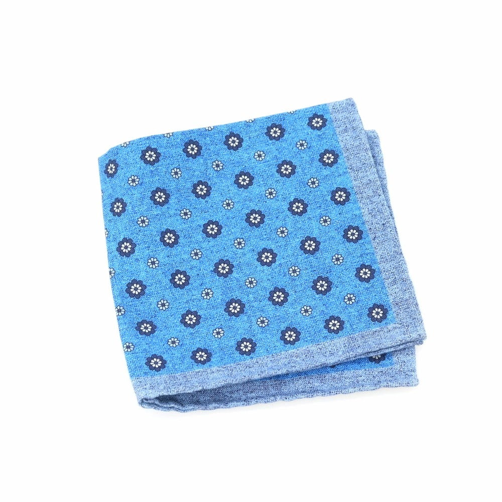 【中古】エレディキャリーニ EREDI CHIARINI コットンリネン 小紋 ポケットチーフ ブルー系【 状態ランクA 】【 メンズ 】