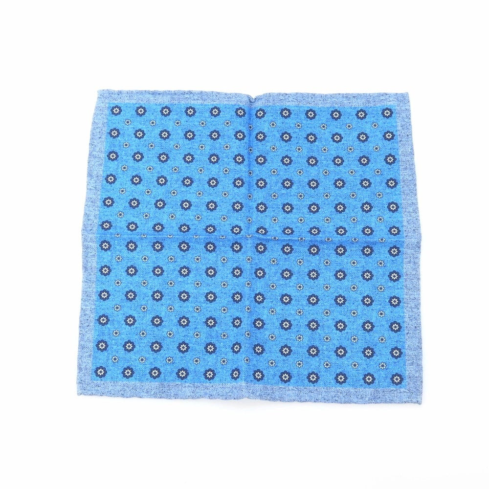 【中古】エレディキャリーニ EREDI CHIARINI コットンリネン 小紋 ポケットチーフ ブルー系【 状態ランクA 】【 メンズ 】