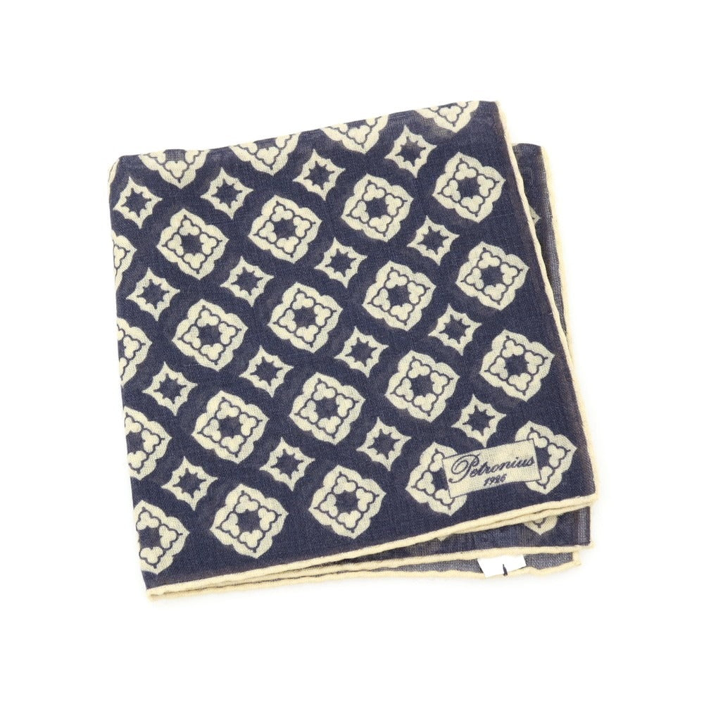 【中古】ペトロニウス PETRONIUS ウールシルク ポケットチーフ ネイビーxライトベージュ【 状態ランクA 】【 メンズ 】