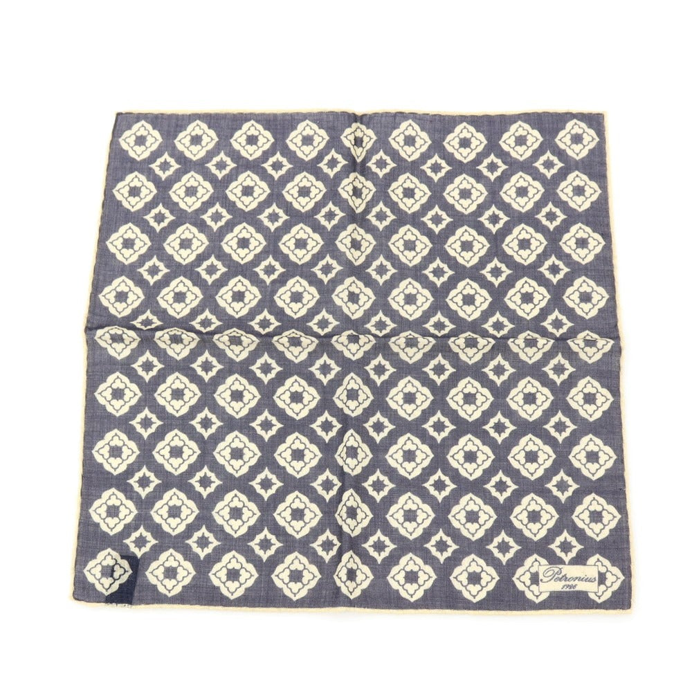 【中古】ペトロニウス PETRONIUS ウールシルク ポケットチーフ ネイビーxライトベージュ【 状態ランクA 】【 メンズ 】