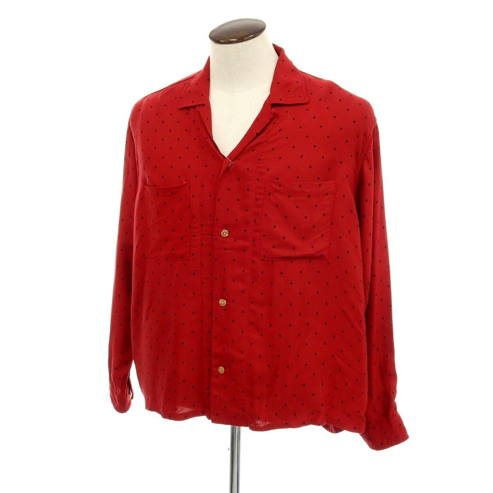【中古】アローン ALONE レーヨン ドット オープンカラー カジュアルシャツ レッドxブラック【サイズ3】【 状態ランクC 】【 メンズ 】