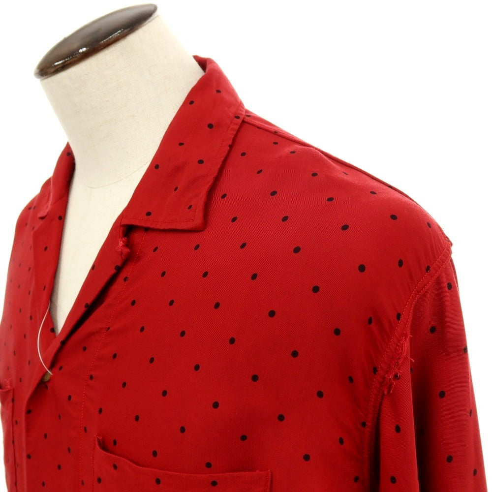 【中古】アローン ALONE レーヨン ドット オープンカラー カジュアルシャツ レッドxブラック【サイズ3】【 状態ランクC 】【 メンズ 】